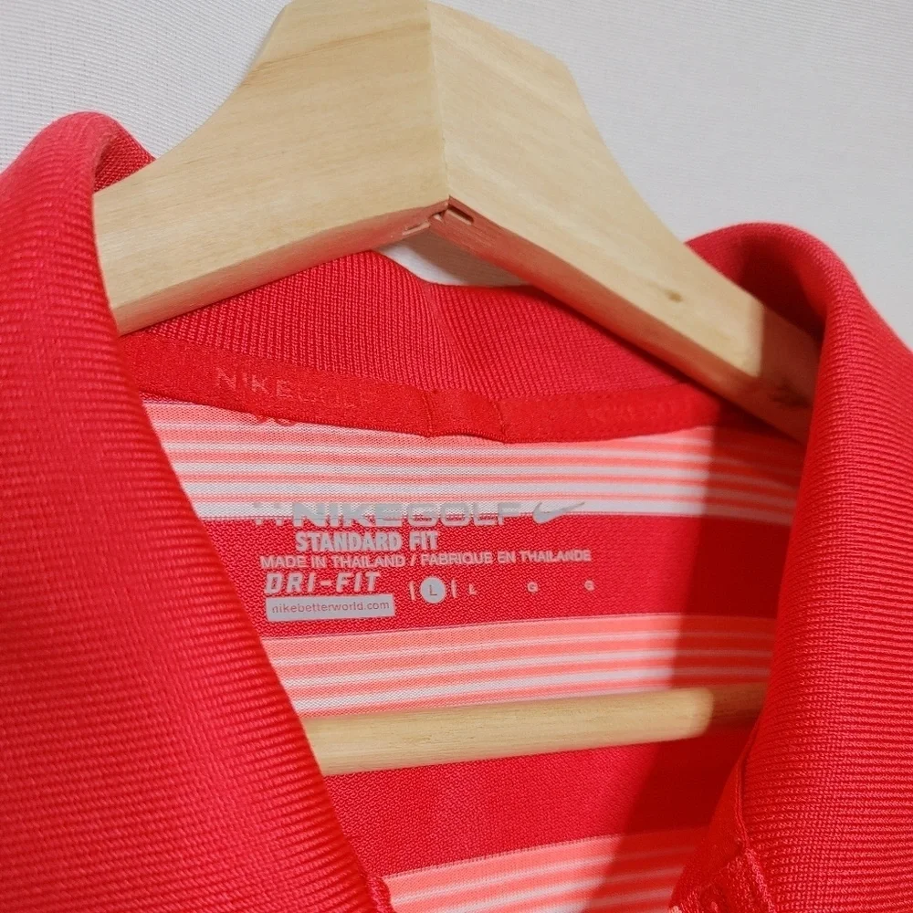 Nike Golf Standard Fit Polo Shirt Short Sleeve Pink‎ Orange White Stripe Melon L